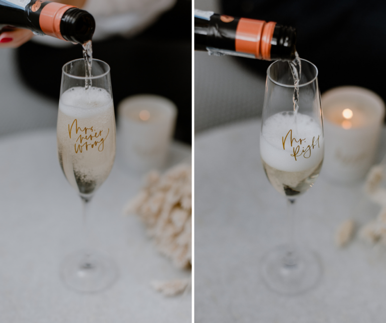 sklenice na šampaňské s nápisy