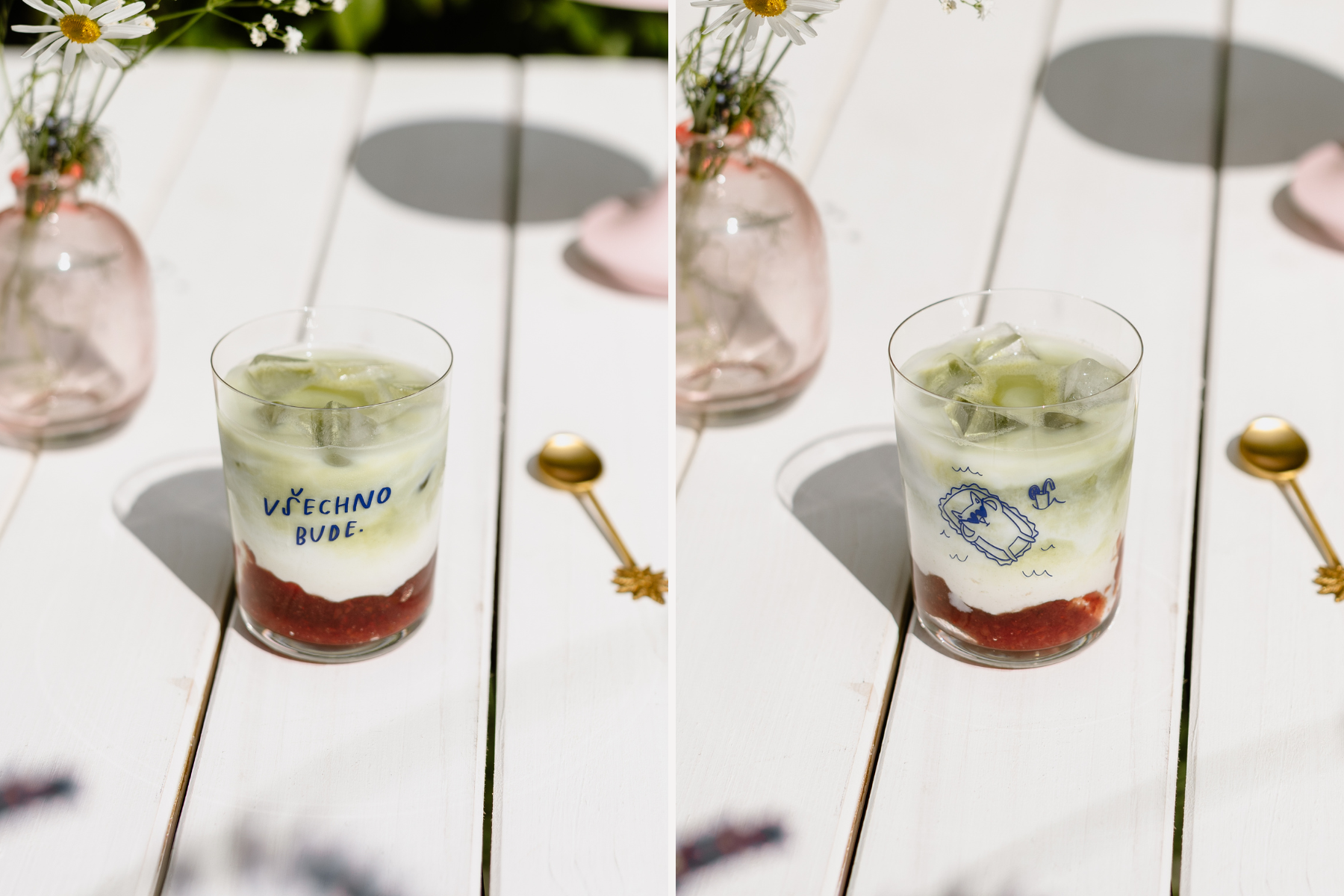 letní jahodová matcha