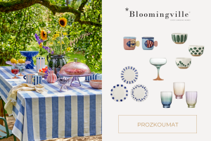 Kombinace barevného kameninového nádobí a talířků Bloomingville pro pestré a ležérní letní stolování.