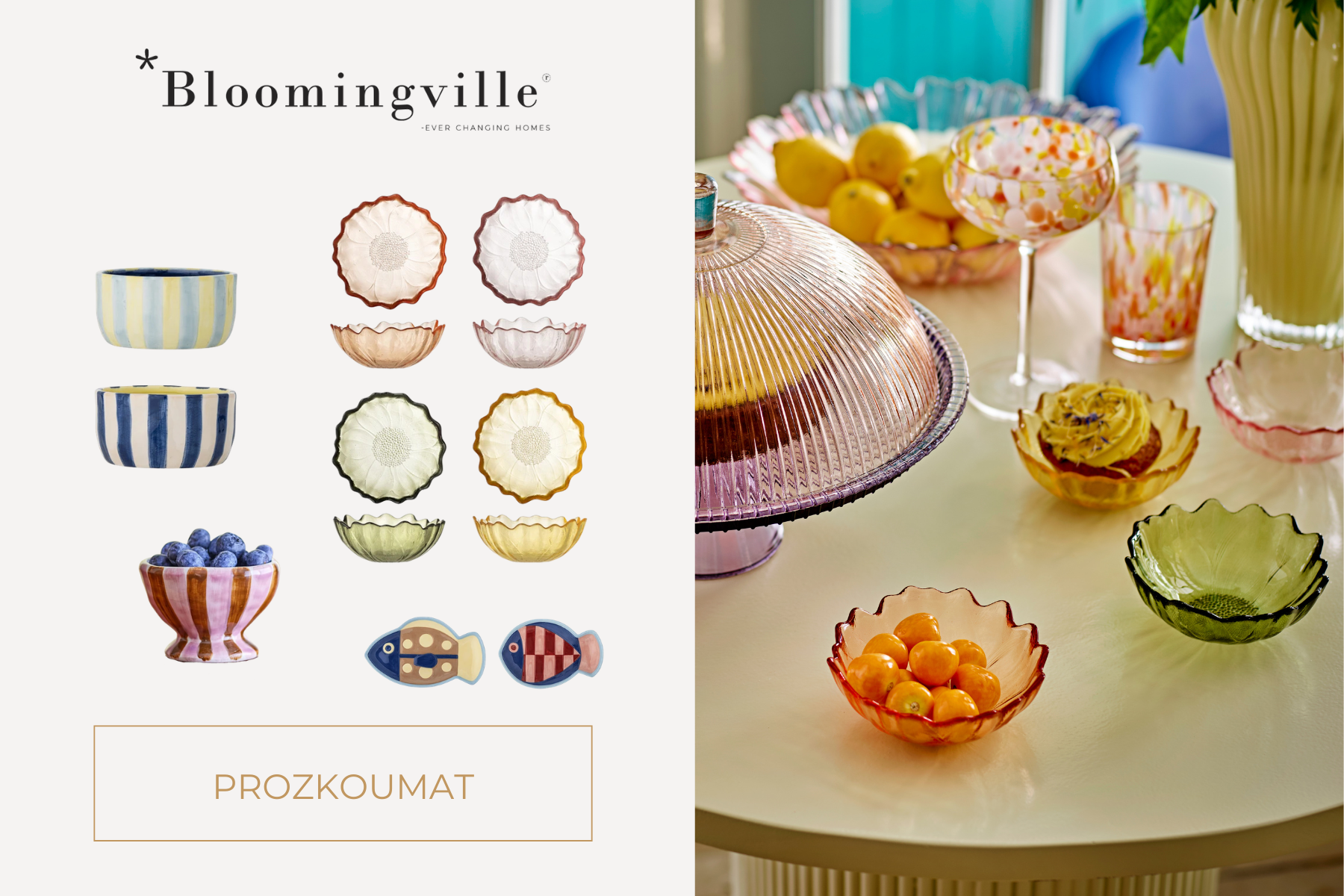 Masivní dřevěné prkénko a malé keramické mističky Bloomingville s rychlým pohoštěním na terase.